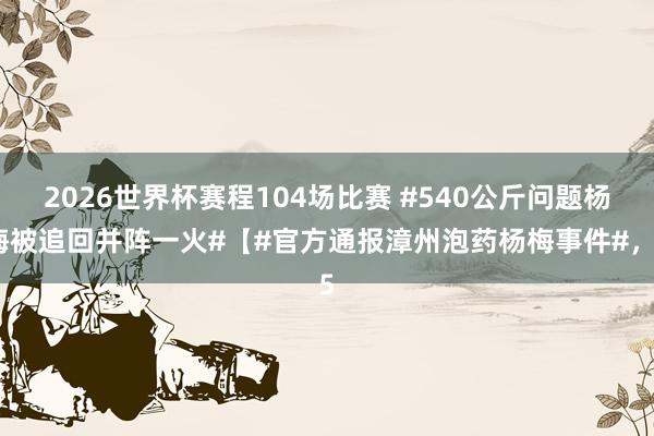 2026世界杯赛程104场比赛 #540公斤问题杨梅被追回并阵一火#【#官方通报漳州泡药杨梅事件#，5