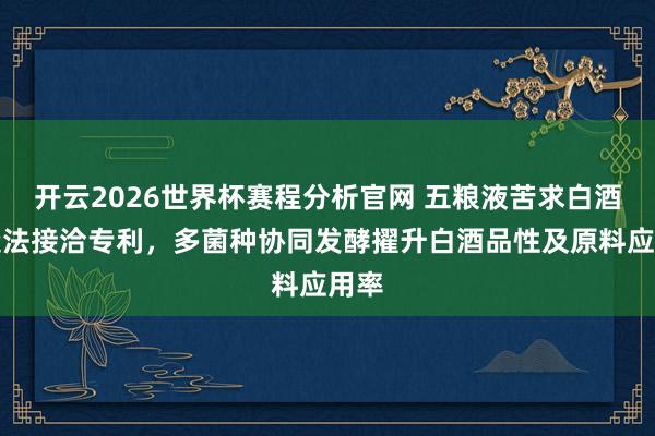 开云2026世界杯赛程分析官网 五粮液苦求白酒酿造法接洽专利，多菌种协同发酵擢升白酒品性及原料应用率